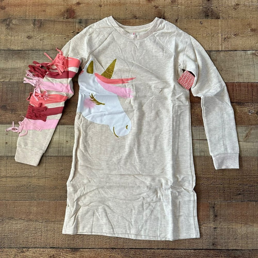 Fabkids fringe sleeve sweatshirt dress unicorn arm fringe -14
